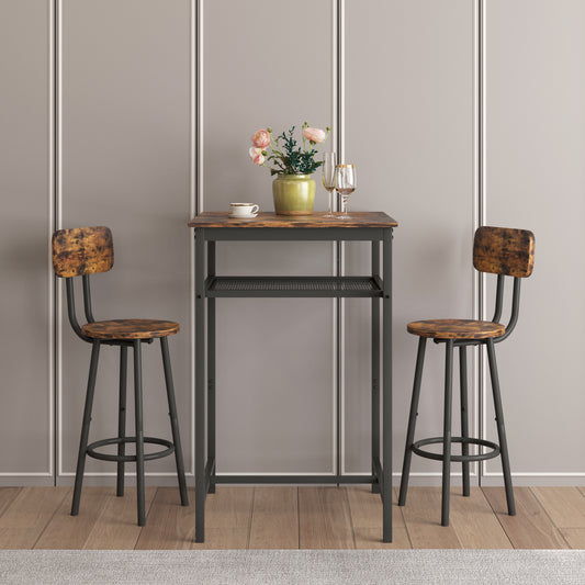 Bar Table, Equipped With 2 Bar Stools , With Backrest And Partition Rustic Brown