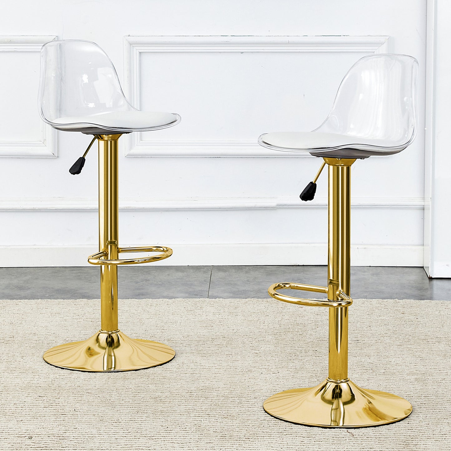 Modern Minimalist Bar Chairs And Bar Stools. Can Rotate 360  And Adjust Lifting. PET Backrest And PU Seats. Set Of 2. Suitable For Bars, Restaurants, And Front Desk Cashiers.