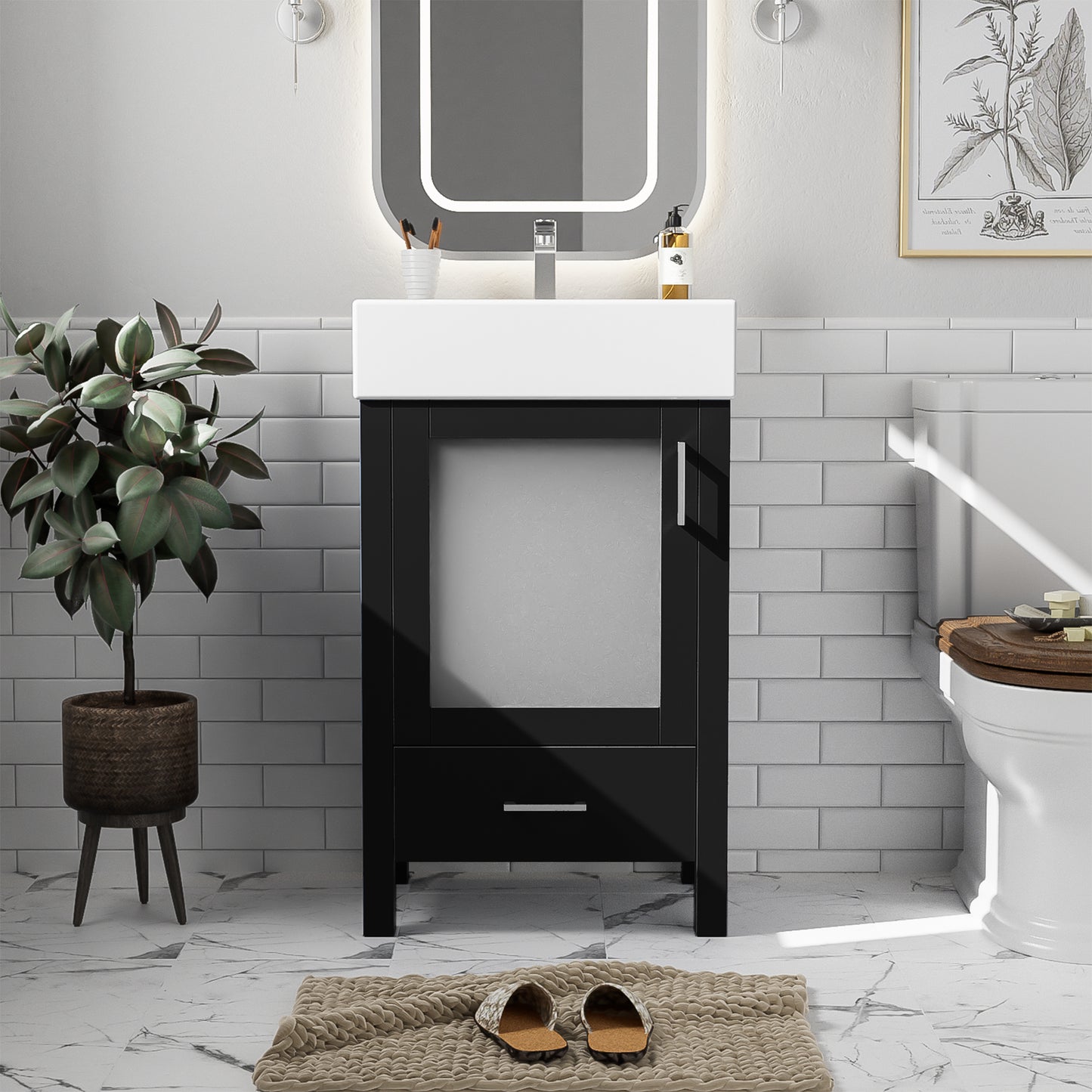 20-Inch Bathroom Vanity With Ceramic Sink And Ample Storage - Ideal For Small Bathrooms