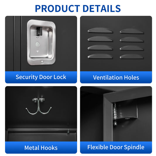 3 Door 72 H Metal Lockers With Lock For Employees,Storage Locker Cabinet  For Home Gym Office School Garage,Black