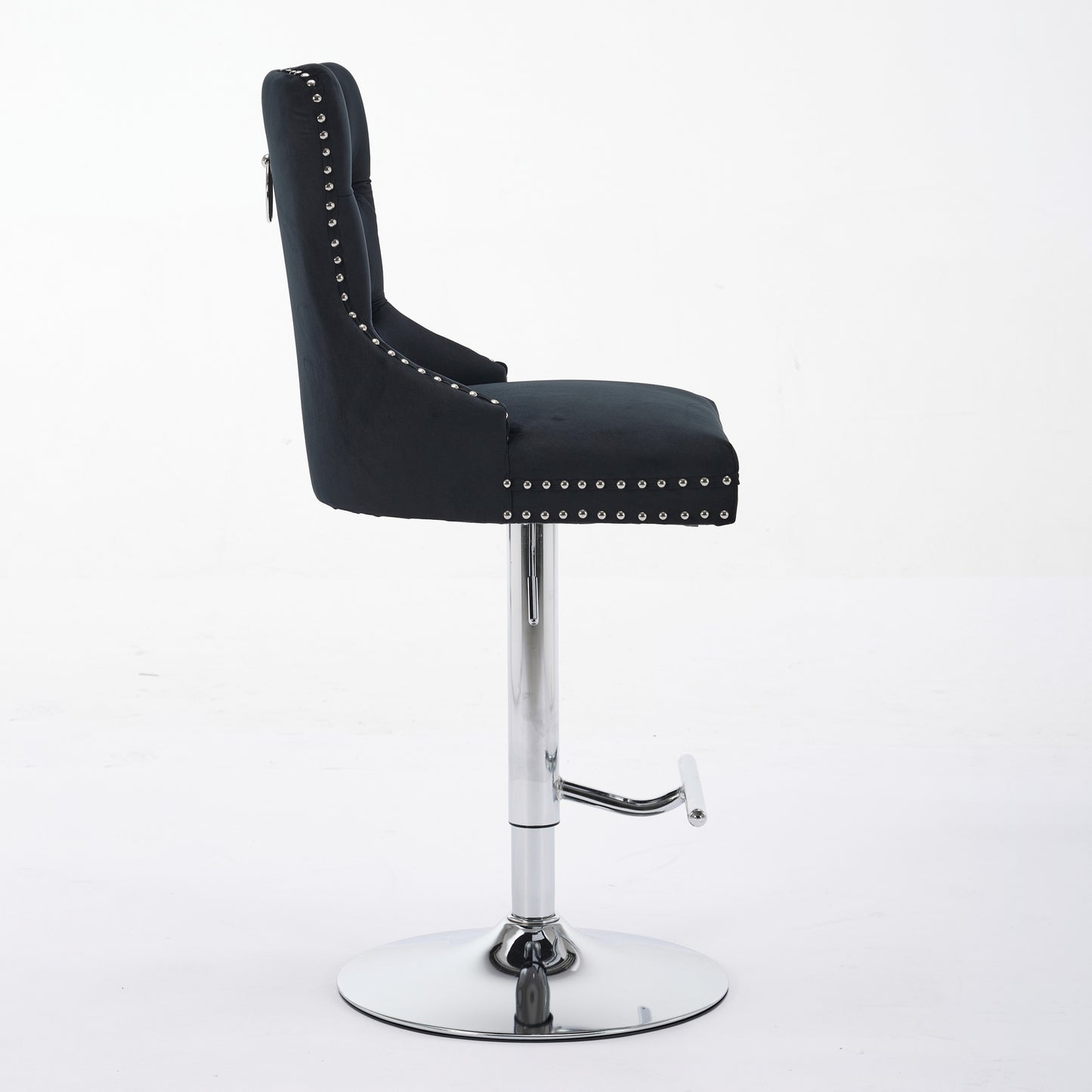 Thick Chrome Swivel Velvet Barstools,Adjustable 25-33 Height,Modern Upholstered With17.7 Base,Tufted Buttons&Diamond Pleating,Sponge&Spring Seat,for Home Pub&Kitchen Island Black, Set Of 2