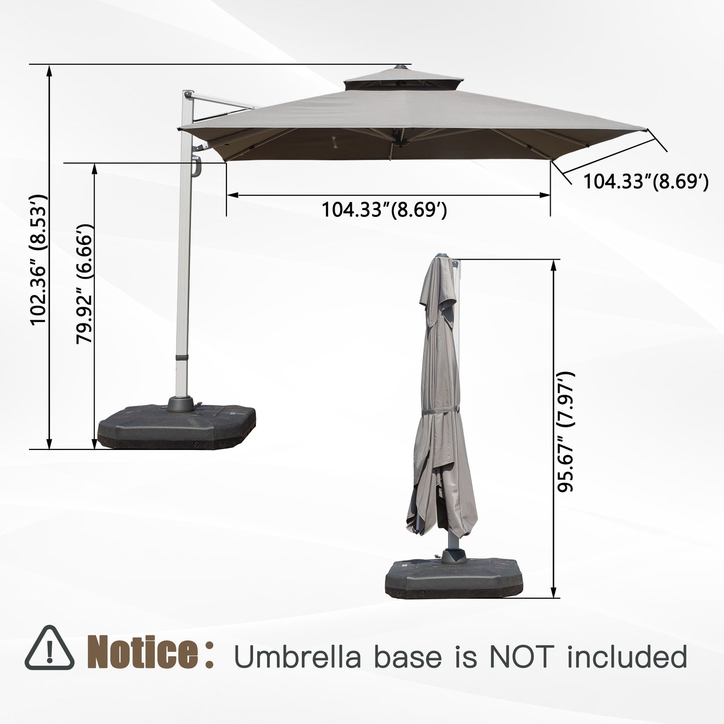 9 Ft. Aluminum Cantilever Tilt Patio Umbrella With Center Pole, Gray  Base Not Included