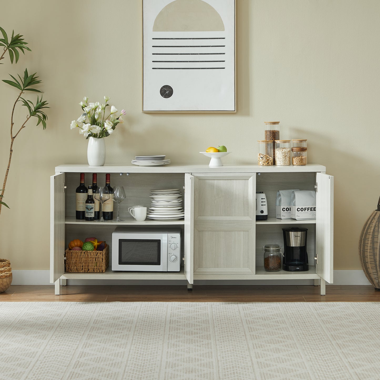 67  Modern Sideboard Storage Cabinet With Tip-on Opening, Soft-close Hinges, And Tilt-proof Wall Mount, Bedroom Dresser.Light Grey.