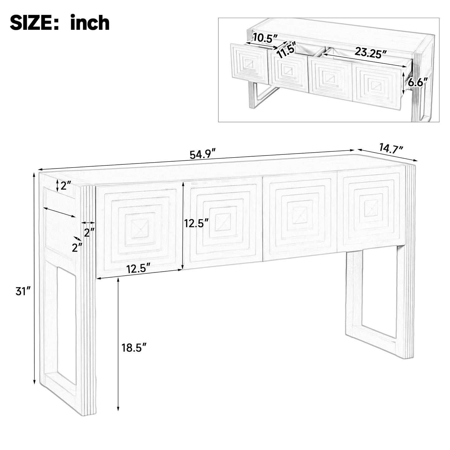Video  Geometric Carved Console Table With 3 Soft-Close Drawers, Fluted Leg Details, Entryway Sofa Table For Living Room Hallway, Black