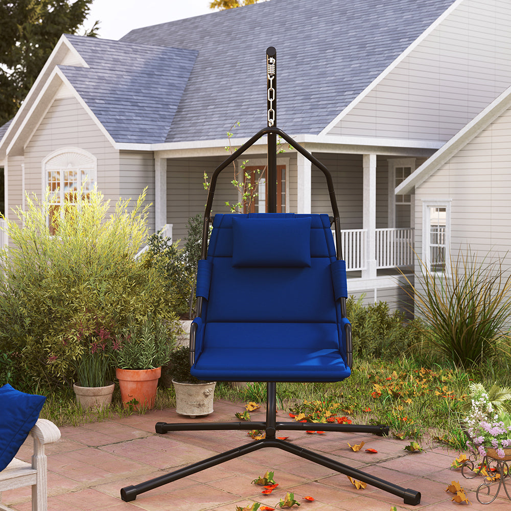 Hammock Chair With Stand And PA Coating Cushion, Hanging Swing Chair With Steel Frame For Indoor And Outdoor, With Padded Armrests And A Supportive Headrest