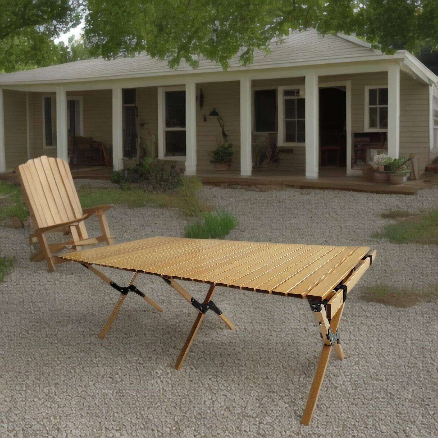 Multi - Function Wooden Foldable Portable Patio Dining Table, NaturalIndoor And Outdoor Universal ,Natural