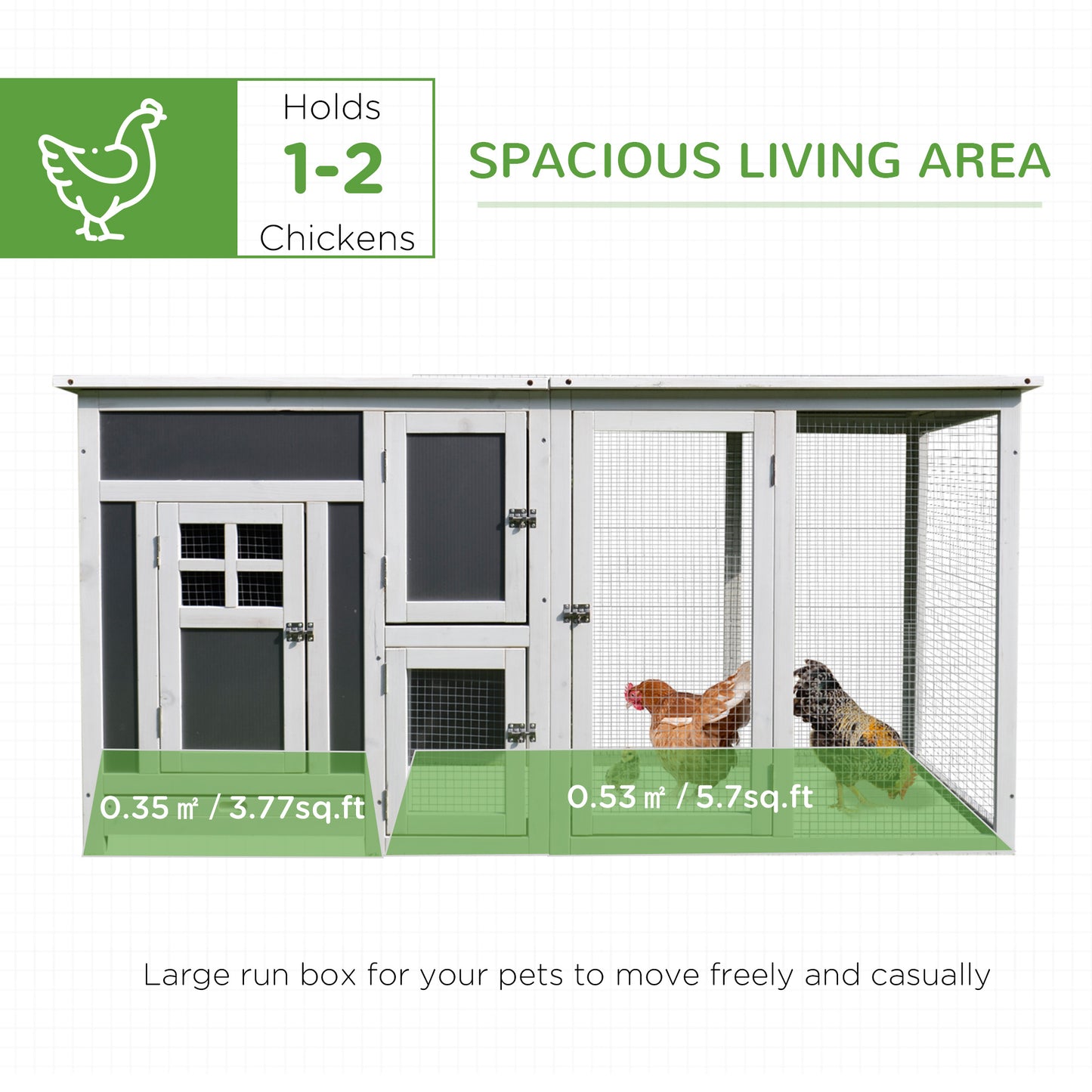 63" Chicken Coop Wooden Chicken House Rabbit Hutch Poultry Cage Hen Pen Backyard PC Roof With Run Box