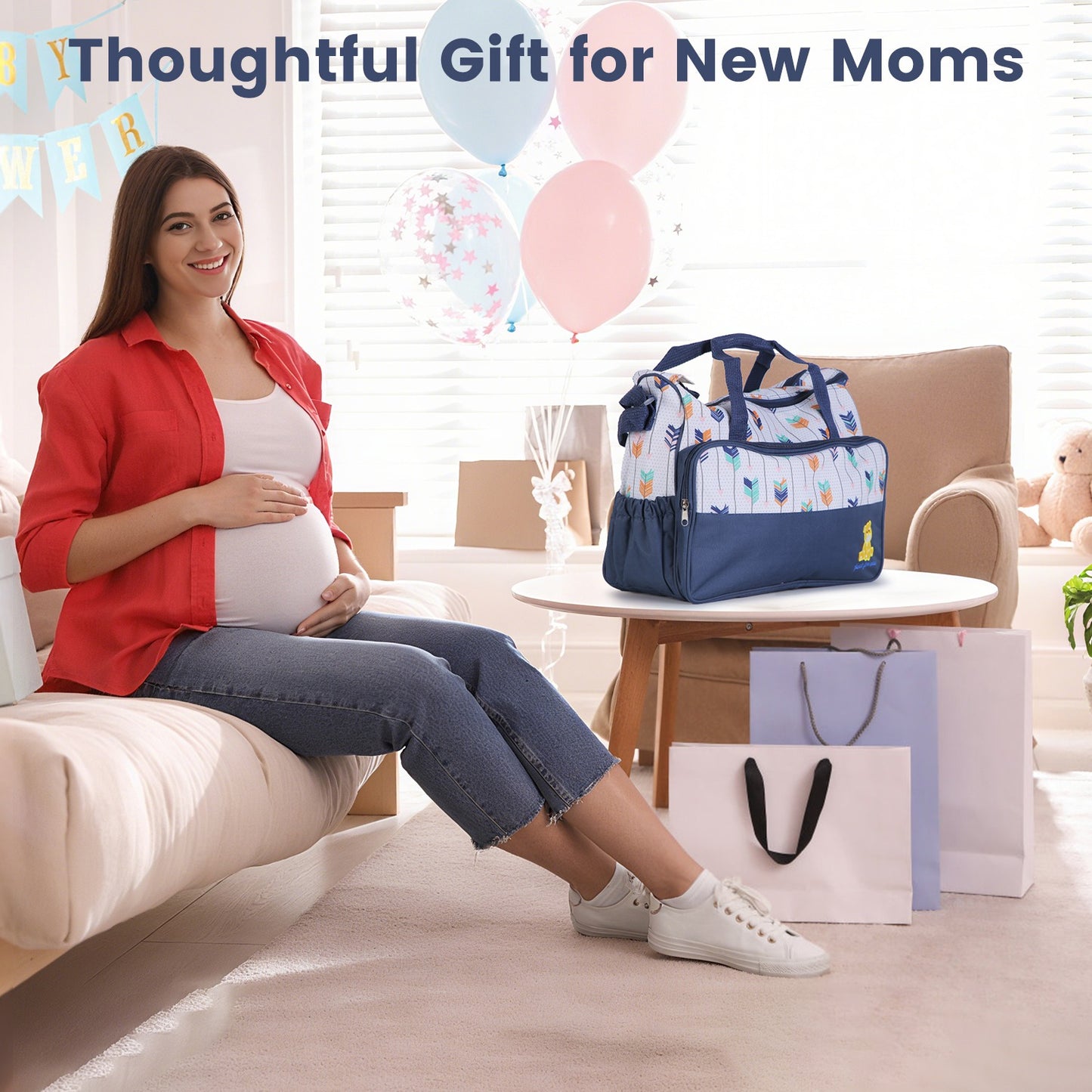 5Pcs Baby Nappy Diaper Bags Set For Picnic Mummy Diaper Handbags With Diaper Pad Food Bag Bottle Bag Travel Tote Bags For Mom Dad