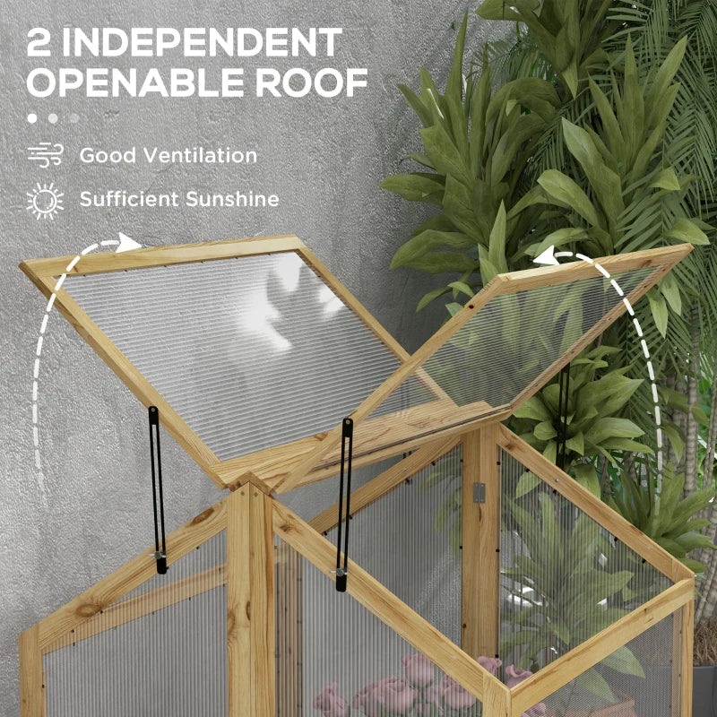 Raised Garden Flower Bed Kit With Greenhouse, Wooden Cold Frame Planter