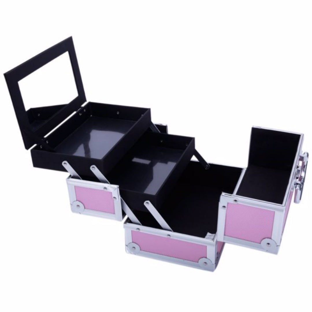 Portable Top-opening With Mirror, Aluminum Alloy, Pink, Makeup Box, SM-2176