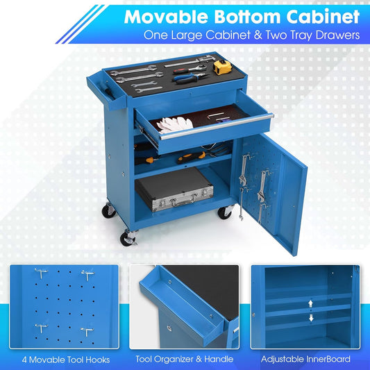 5-Drawer Rolling Tool Chest - 2-in-1 Lockable Tool Box With Wheels, Sliding Drawers & Detachable Top - Garage & Workshop Storage Cabinet, Blue