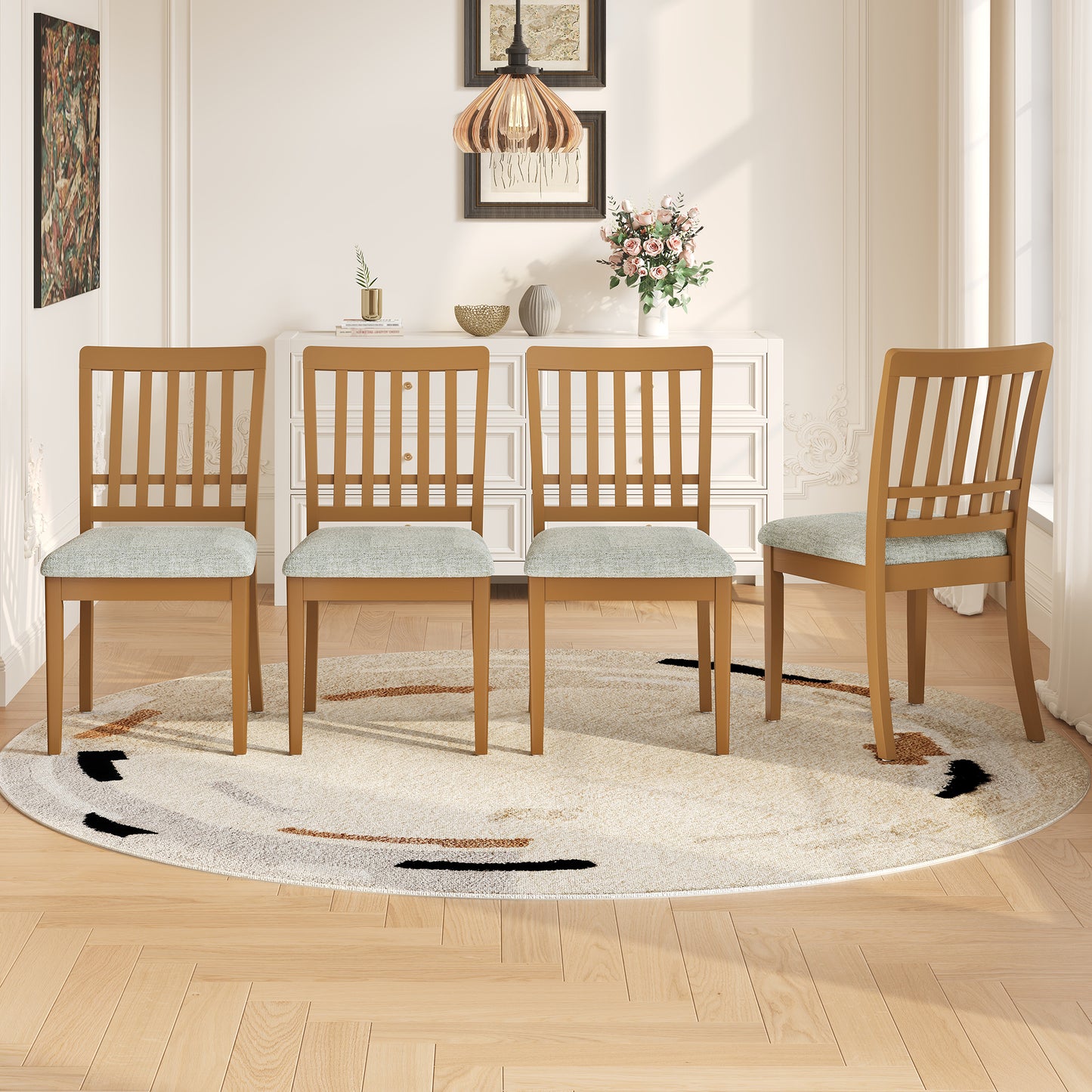 2-Piece Modern Scandinavian Dining Chairs, Curved Wood Backrest With Gray Fabric Seat, Finish For Dining Room And Apartment, Easy To Assembly -LIGHT BROWN