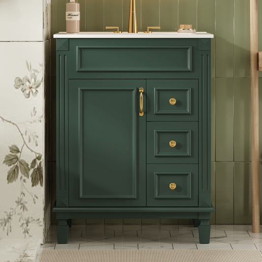 24   Bathroom Vanity With Ceramic Sink, Small Bathroom Sink Cabinet, Modern Cabinet With 2 Drawers And Adjustable Shelf
