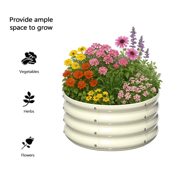 2 Pcs 2X2X1ft Raised Garden Bed, Round Galvanized Outdoor Planter Box, Metal Garden Bed For Planting Vegetables Fruits Flowers, White