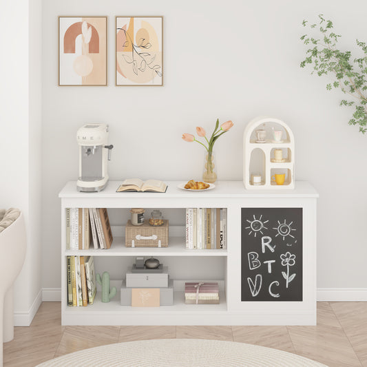 3-in-1 Kids Bookshelf And Toy Storage Cabinet With Chalkboard Modern White Organizer For Playroom