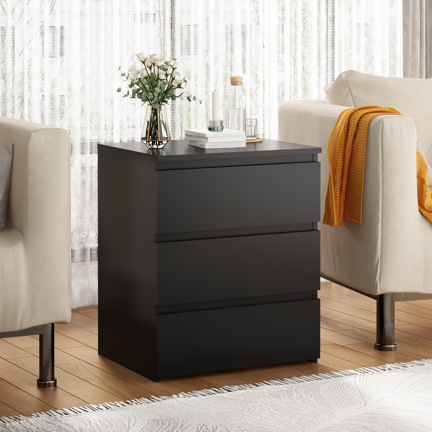Set Of 2 3 Drawer Dresser, Small Dresser For Closet, Wooden Nightstand For Bedroom, Chest Of Drawers Side Table Storage Cabinet For Home Office Entryway Hallway, Each Box Contains Two Side Tables