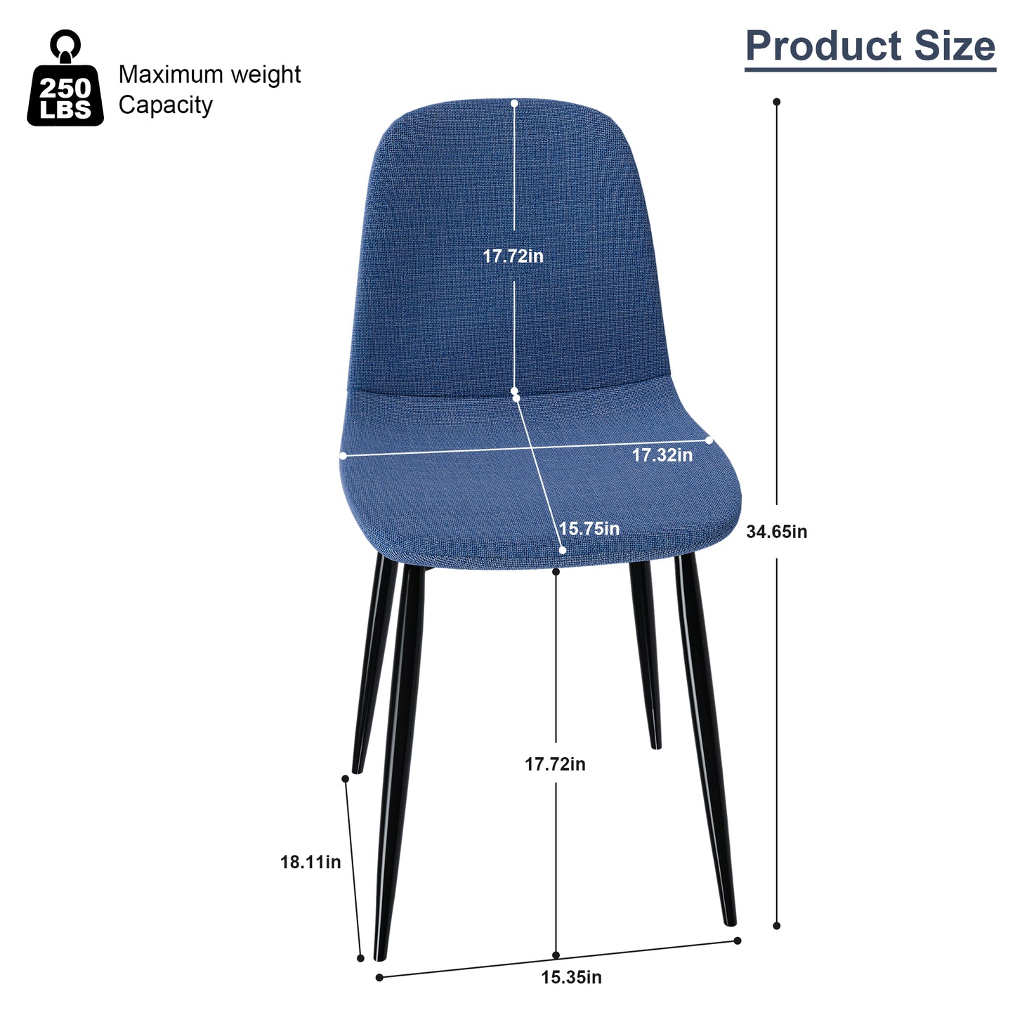 Modern Knit Fabric Dining Chairs With Iron Legs - Restaurant Seating, Comfortable Upholstered Armless Side Chair For Kitchen, Blue Set Of 4