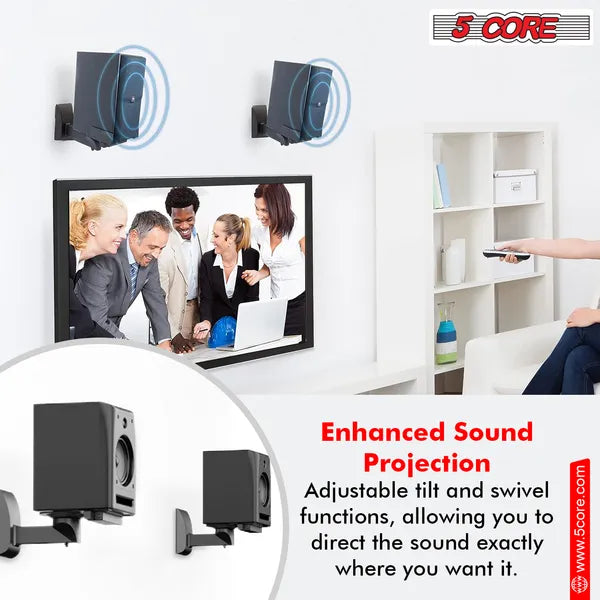 5 CORE Speaker Wall Mount Adjustable Shelf Holder Swivel 180 Degree Bookshelf Brackets - 15 Inch Space For Speakers Pair Holds Upto 55lbs - WST 04-15 Pair