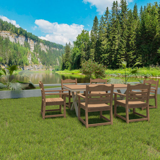 Patio Dining Chair With Armset Set Of 2,  HIPS Materialwith  Wood Grain Wexture Chair For Deck Pool Backyard, Teak