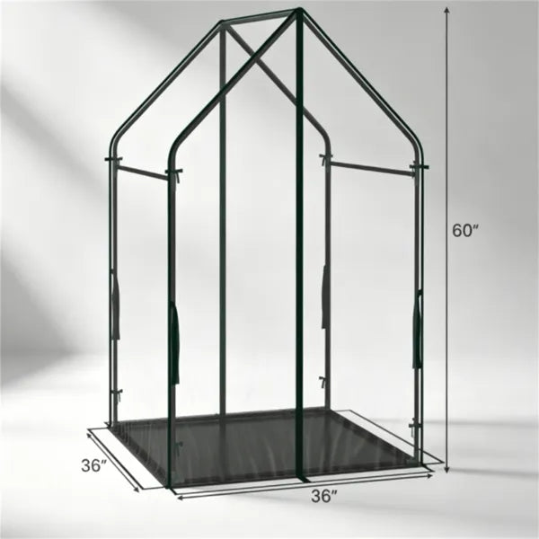 36' X 36' X 60' Portable Mini Greenhouse With PE Bottom Mat, 36X60 Inch Clear PVC Plant Grow Tent, Wind Resistant Metal Frame Outdoor Green House With Stakes & Ropes