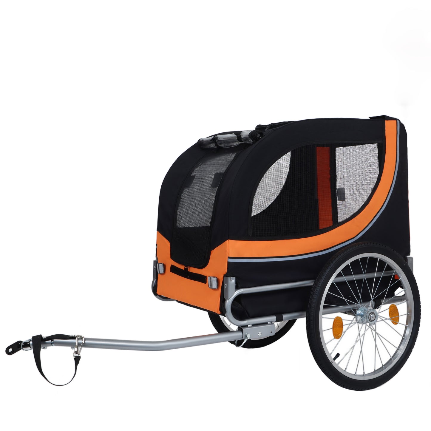 Large Folding Bike Trailer For Dogs - 66LB Capacity All-Terrain Pet Carrier, Durable Steel Frame For Cycling, Jogging, Camping & Outdoor Adventures, Black- Orange