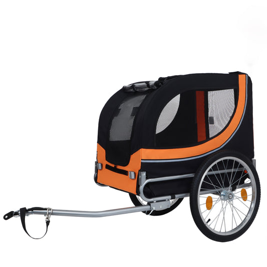 Large Folding Bike Trailer For Dogs - 66LB Capacity All-Terrain Pet Carrier, Durable Steel Frame For Cycling, Jogging, Camping & Outdoor Adventures, Black- Orange