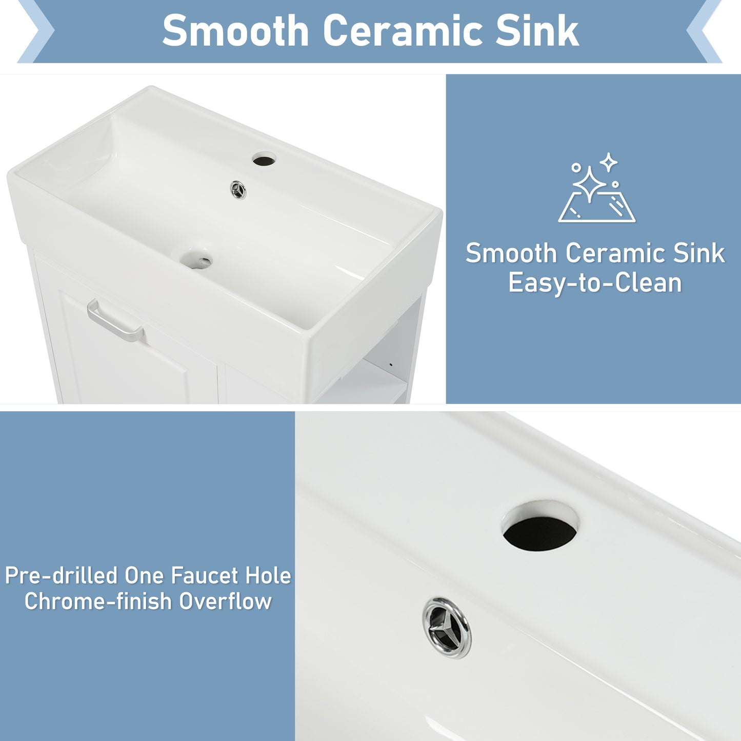 21.8 Inch Bathroom Vanity With Sink, Wall Mounted Floating Cabinet, One Big Drawer, Adjustable Shelf, Toilet Paper Holder, Soft-Close System, White