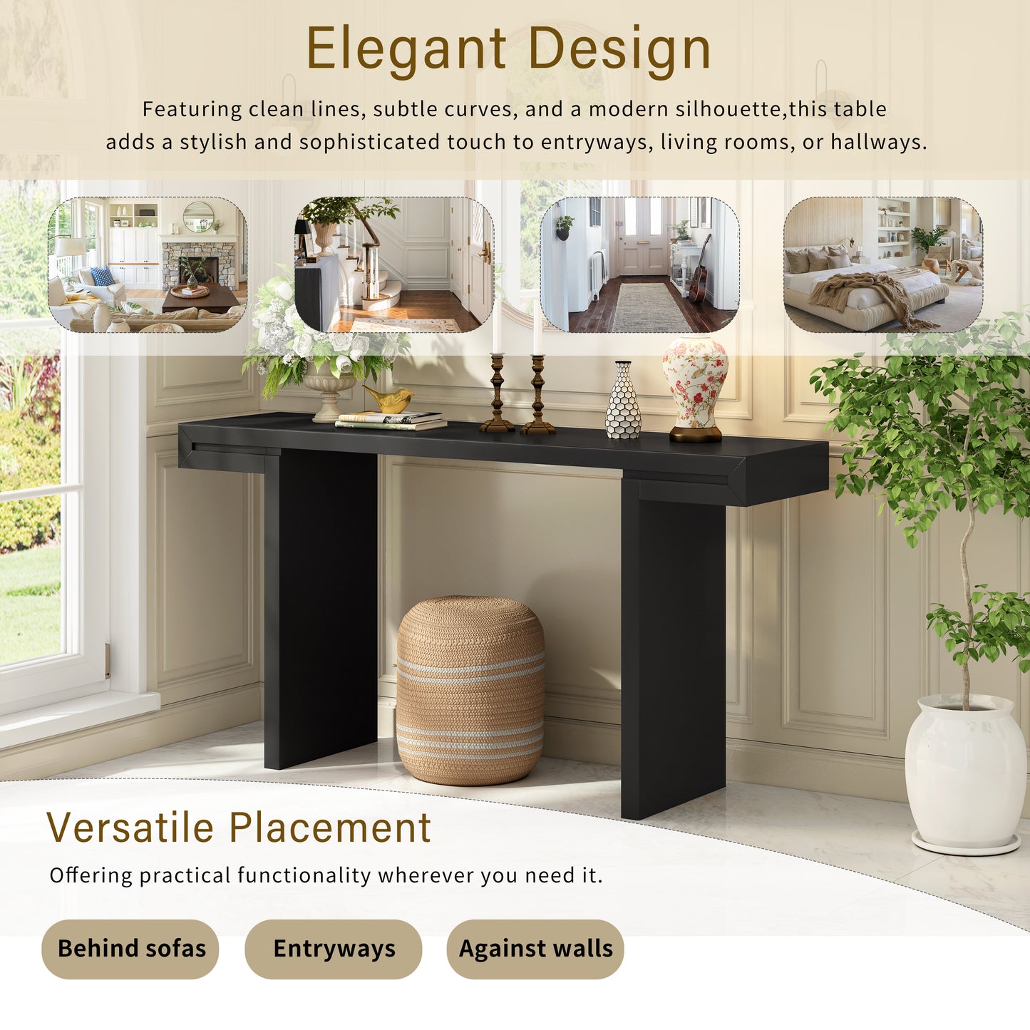 U- Style Large 60- Inch Console Table With Geometric Clean Lines Design Stylish Entryway Table With Painted Finish And Adjustable Feet Suitable For Living Room Entryway Hallway.