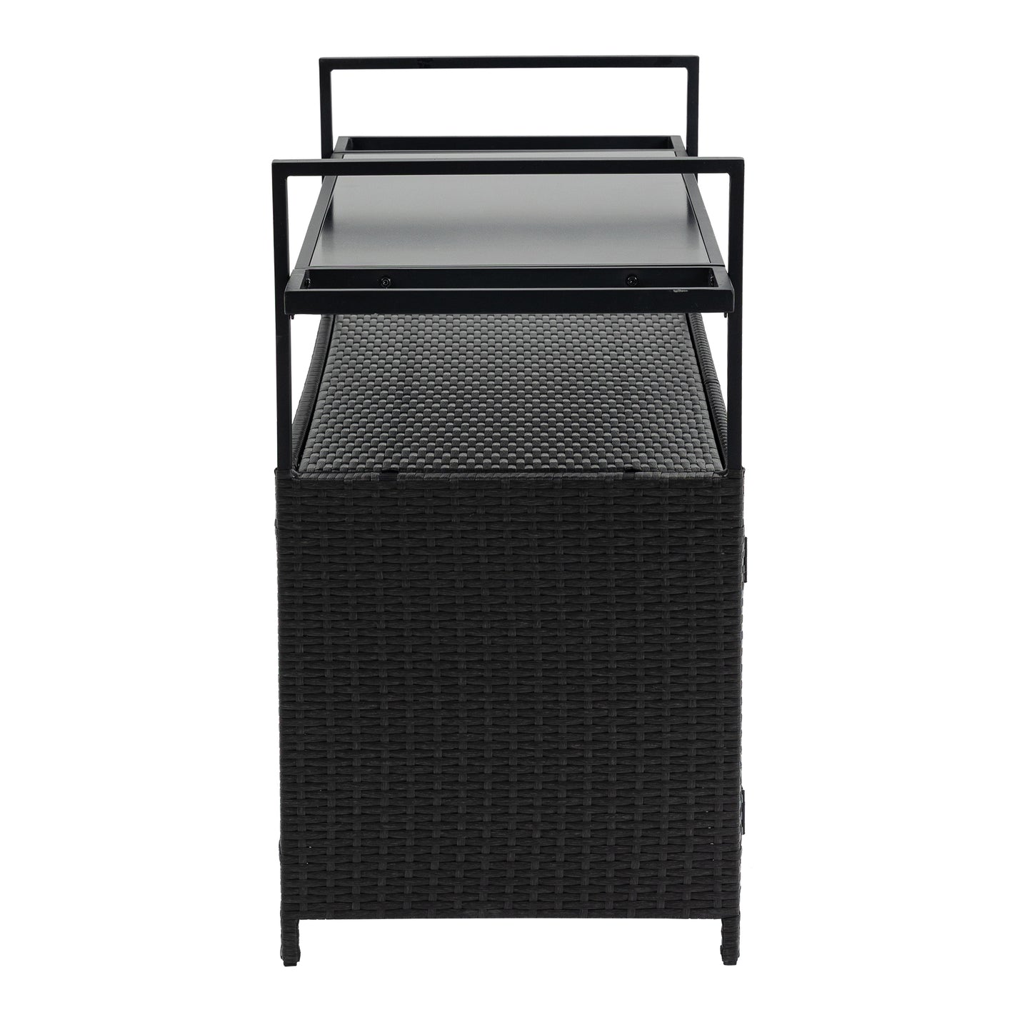 Outdoor Wicker Bar Cart, Patio Wine Serving Cart W Wheels, Rolling Rattan Beverage Bar Counter Table W Glass Top For Porch Backyard Garden Poolside Party, Black