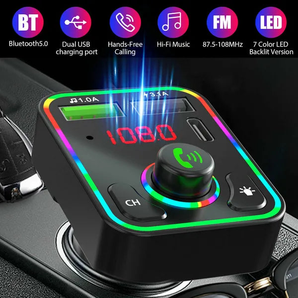 2 Pcs Wireless Car FM Transmitter Mini LED Screen MP3 Bluetooth 5.0 Fast PD Adapter