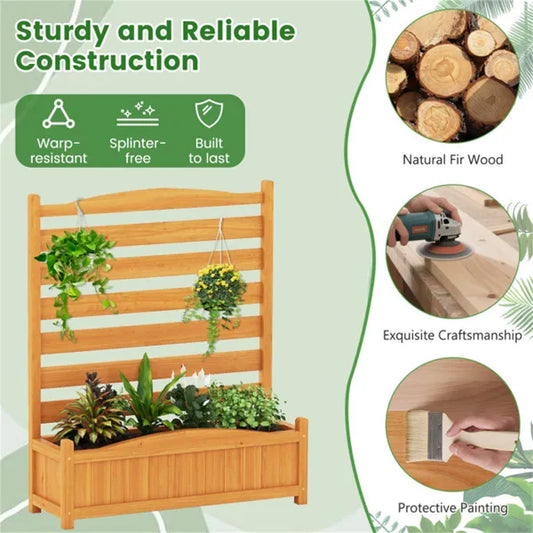 No-Dig Fir Wood Privacy Fence With Planter Boxes, 3-Panel AC Unit Screen For Outdoor Trash/Pool Equipment Concealment