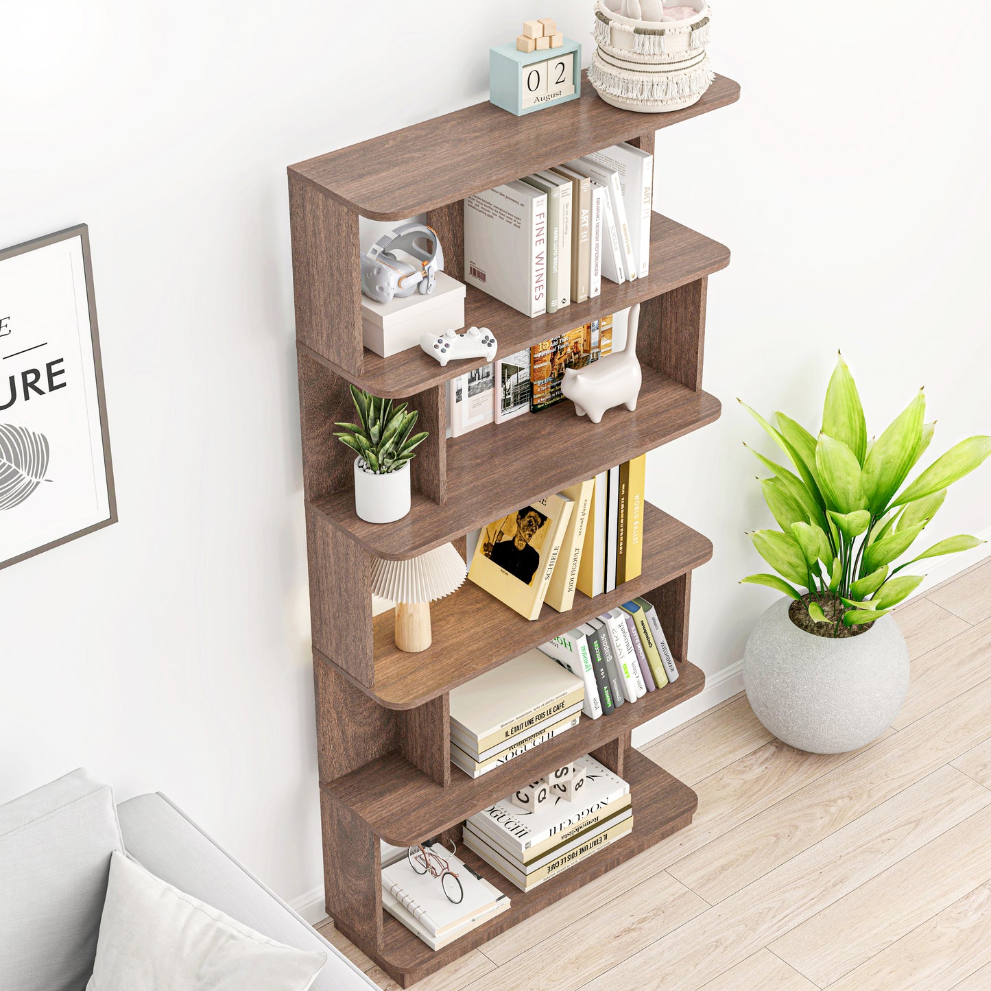 31.5L X 64.56H Free Combination Bookshelf Modern 5-Tier Open Storage Bookcase MDF Wood Display Shelving For Living Room Home Office Bedroom Decor Organizer, Media Storage Shelves