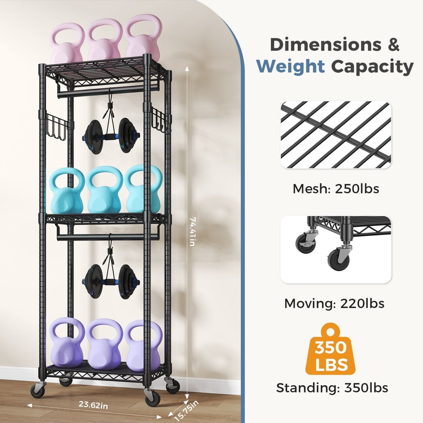 Adjustable Clothes Hanger, A Metal Movable Wall-mounted Hanger With Wheels, Used For Hanging Clothes, Equipped With 2 Side Hooks And 2 Rods