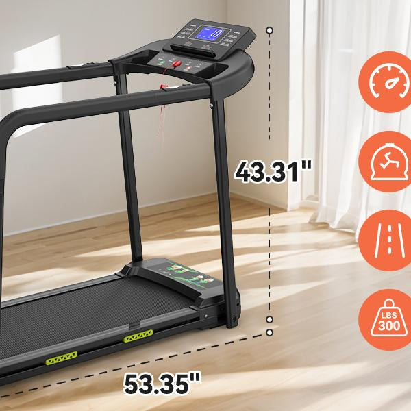 Elderly Rehabilitation Composite Shock-absorbing Treadmill With Extended Handrails And Enlarged Running Platform, Suitable For The Elderly, Load-bearing 300 Pounds, Safety Key, Easy-to-move Wheels