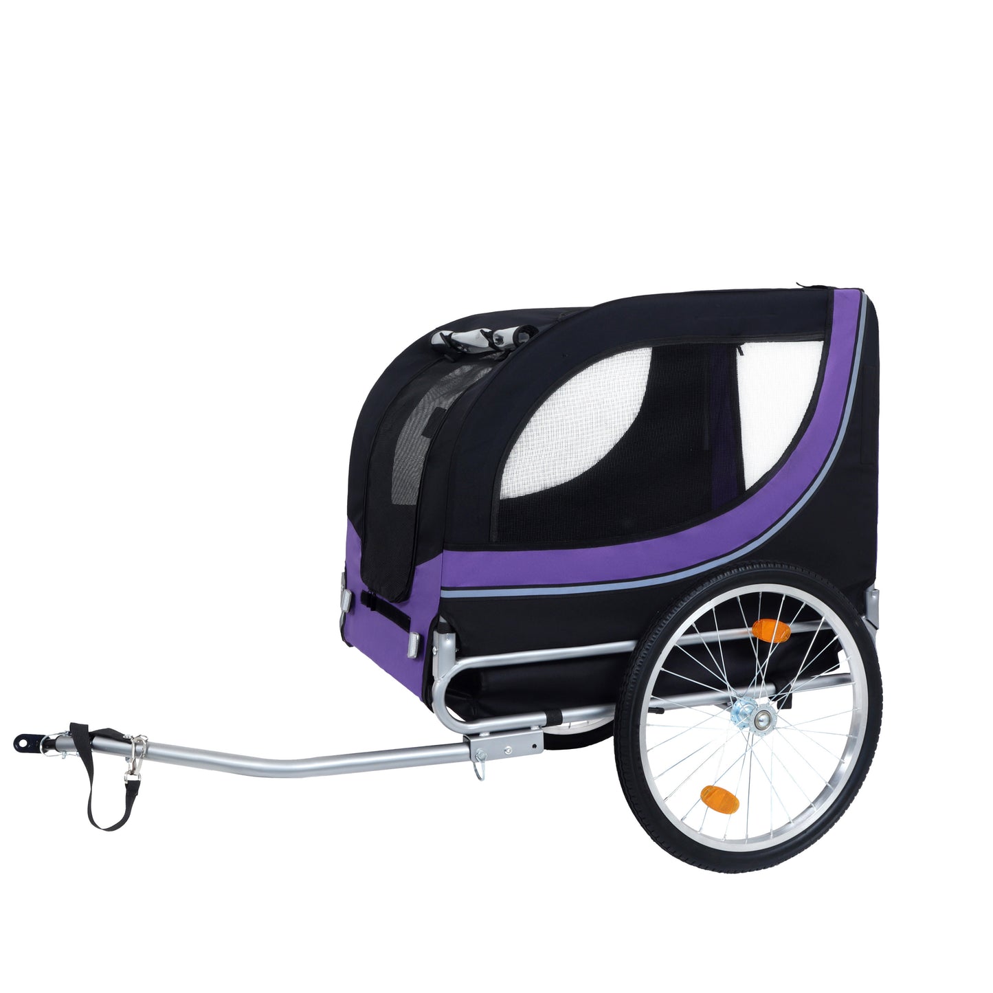 Large Folding Bike Trailer For Dogs - 66LB Capacity All-Terrain Pet Carrier, Durable Steel Frame For Cycling, Jogging, Camping & Outdoor Adventures, Black- Purple