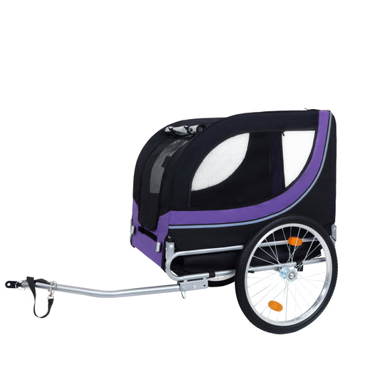 Large Folding Bike Trailer For Dogs - 66LB Capacity All-Terrain Pet Carrier, Durable Steel Frame For Cycling, Jogging, Camping & Outdoor Adventures, Black- Purple