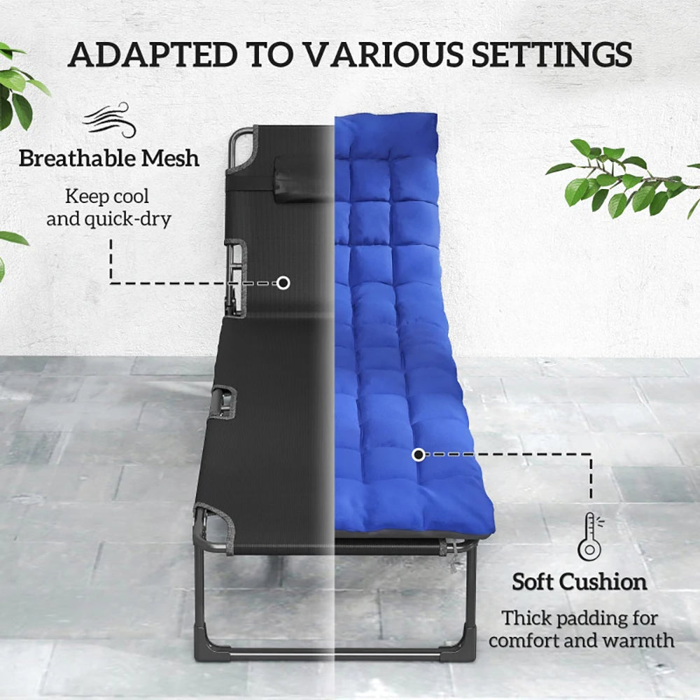 Folding Chaise Lounge Chair Outdoor Tanning Chair Set Of 2 With 5Position Backrest, Cushions, Side Pocket Five-position Adjustable Backrest