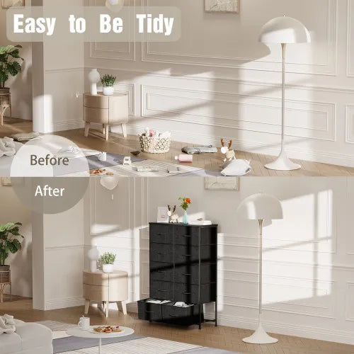 Bedside Table For Bedroom With 10 Fabric Drawers Storage Cabinet Steel Frame Closet For Clothes Storage Display Cabinet