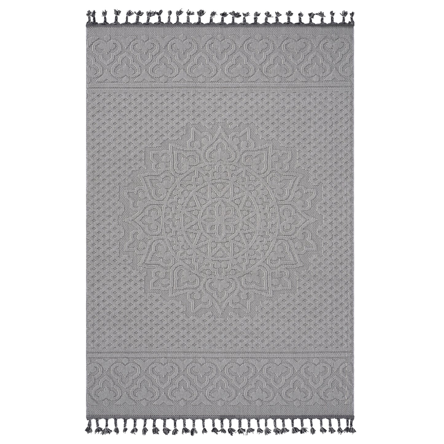 Guros   5X7 White  Ivory  Medallion Indoor  Outdoor Area Rug
