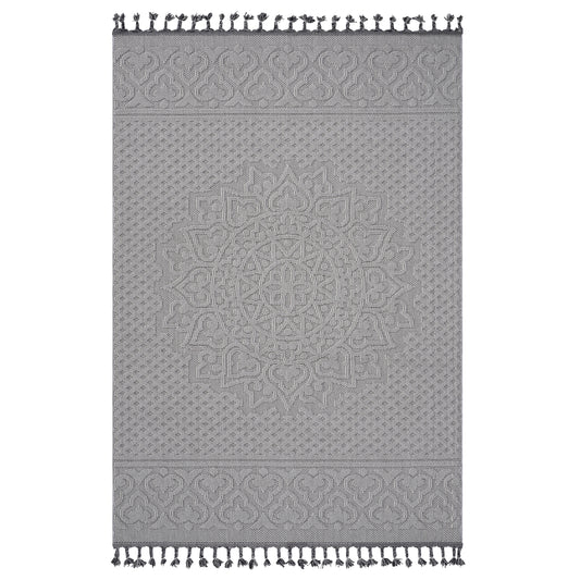 Guros   5X7 White  Ivory  Medallion Indoor  Outdoor Area Rug