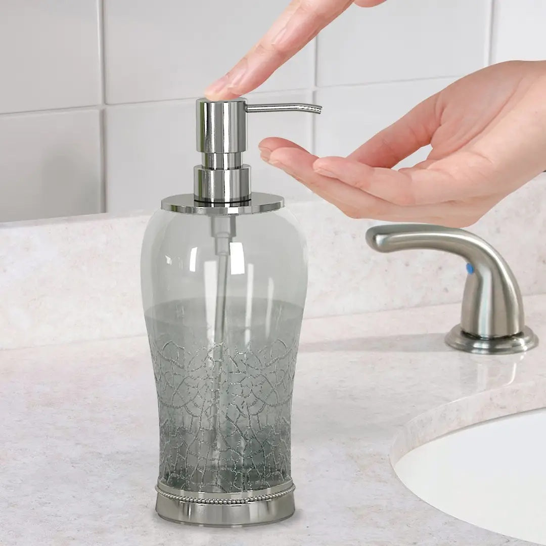 Glass Liquid Soap Dispenser Pump Bottle   Bathroom Vanity & Kitchen Sink,Holds Soap,Lotion & Sanitizer   Crackle Glass