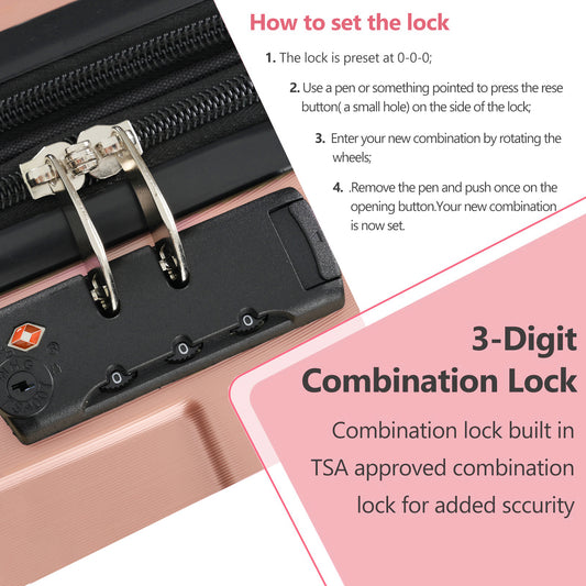 Hardshell Luggage, Lightweight Durable ABS Suitcases With Double Wheels, Expandable 28-inch Checked Travel Luggage Rose