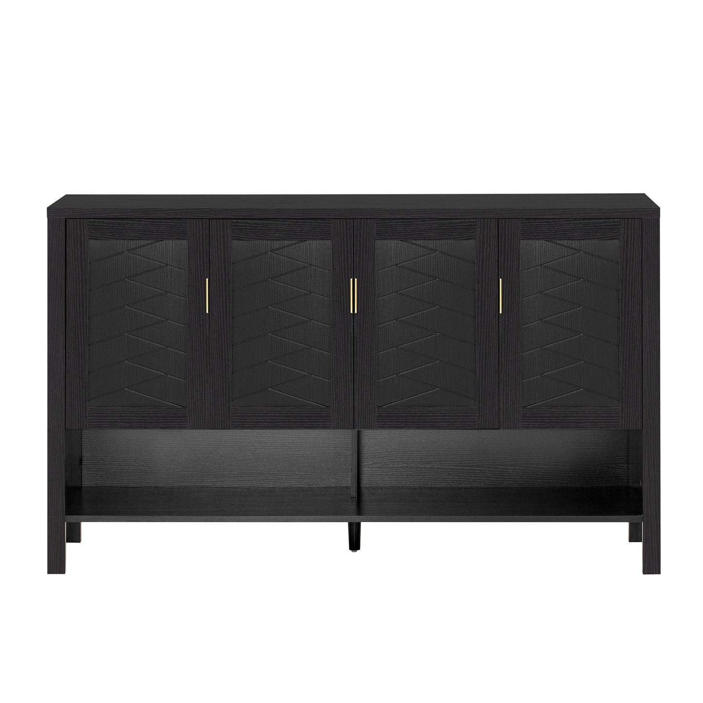 U-STYLE 55.1 Storage Sideboard With 4- Doors Multi Functional Buffet With Open Shelf And 2- Tiers Adjustable Shelves Modern Cabinet With Double Hooks Suitable For Living Room  Hallway  Dining Office.