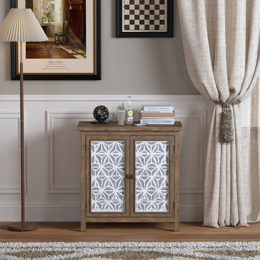 Rustic Natural Aged Brown Solid Wood Transitional Storage Cabinet 31.89 Wide Vintage-Style Organizer For Living Room, Entryway, Or Family Room