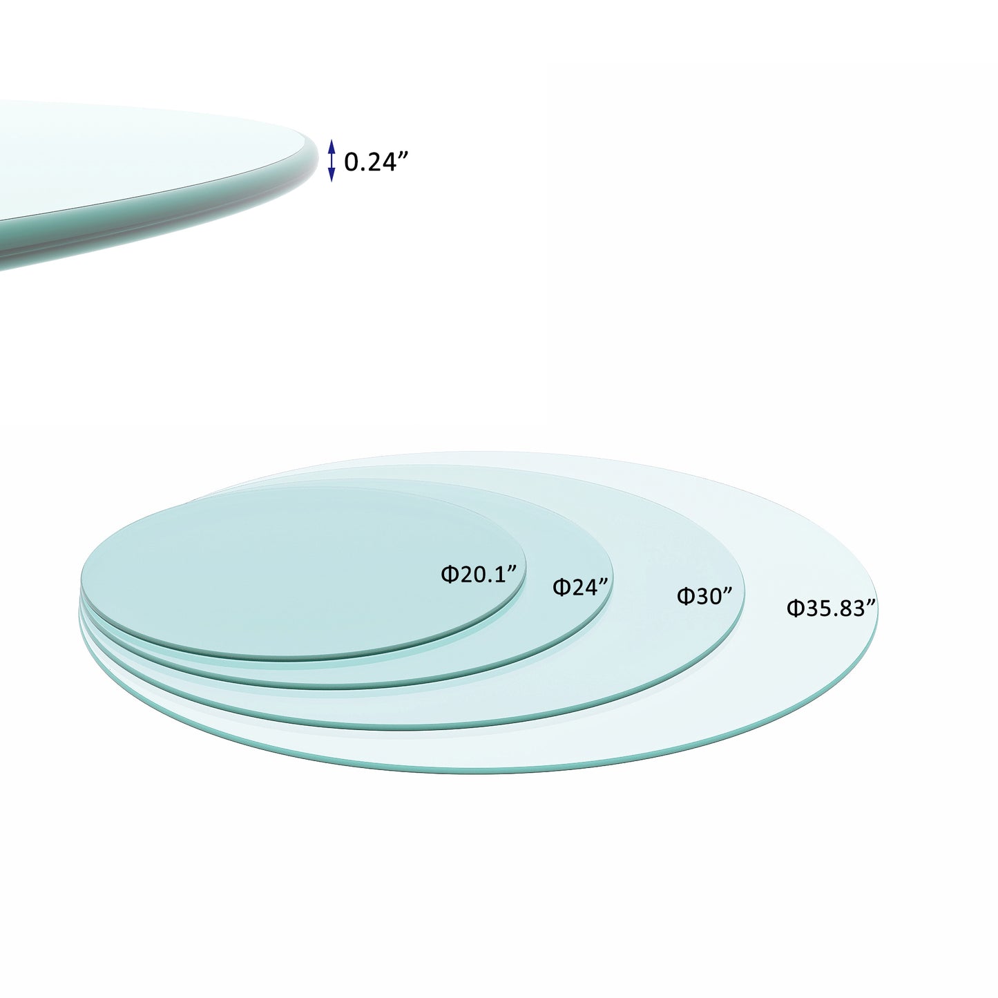 20  Inch Round Tempered Glass Table Top Clear Glass 0.25  Inch Thick Round Polished Edge
