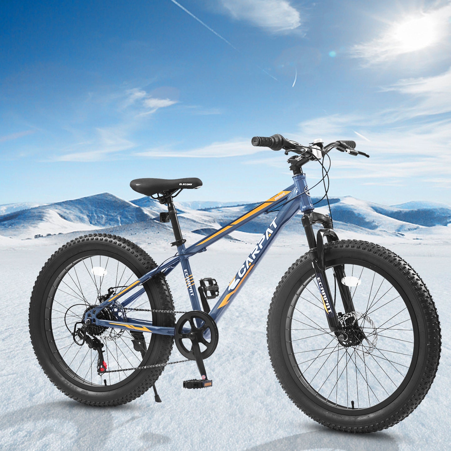 S24109 Elecony 24 Inch Fat Tire Bike Adult&Youth Full Shimano 7 Speeds Mountain Bike, Dual Disc Brake, High-Carbon Steel Frame, Front Suspension, Mountain Trail Bike, Urban Commuter City Bicycle
