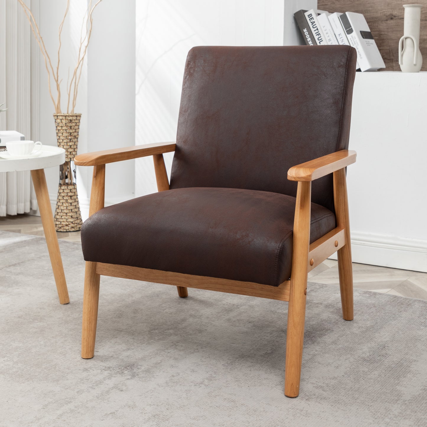 25.38     Wide Classic Mid-Century Modern Arm Chair, Dark Brown