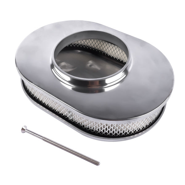 12inch Oval Aluminum Full Finned Air Cleaner Polished Paper Element Fits For SB & BB CHEVY FORD & MOPAR CHRYLER DODGE PLYMOUTH