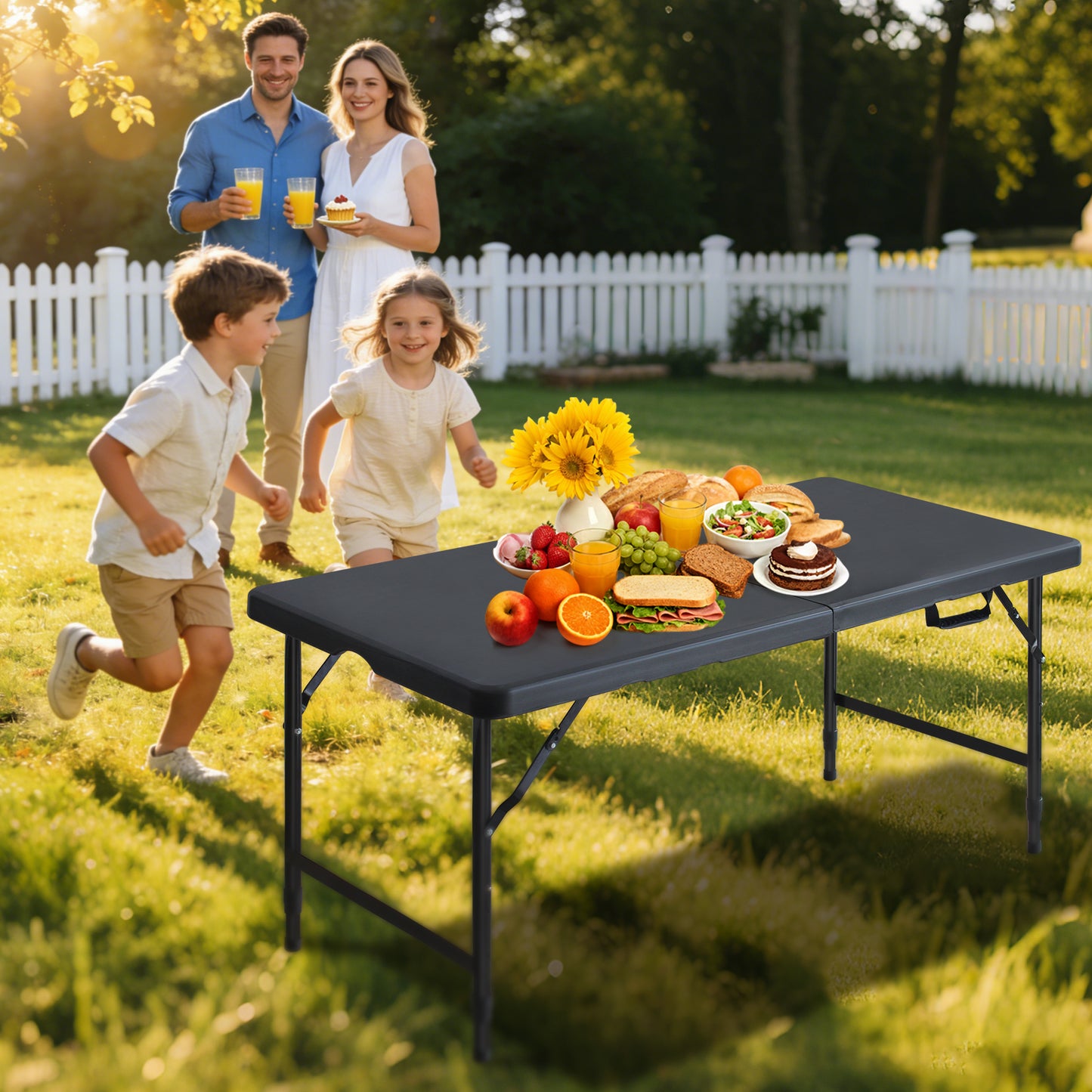 4ft Black Multi-functional Outdoor Folding Leisure Picnic Game Party Table  2-Pack Boxed