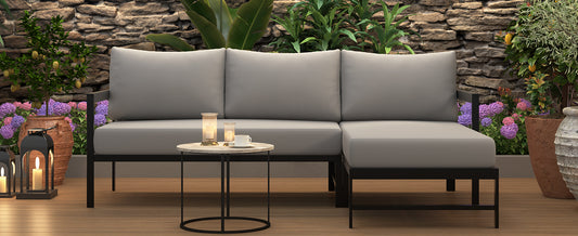 U-style Outdoor L- Shaped Sofa With Iron Frame Weather- Resistant Patio Sofa Set With Ultra- Thick Cushions Comfortable Seating For 3 Ideal For Patio  Balcony And Garden